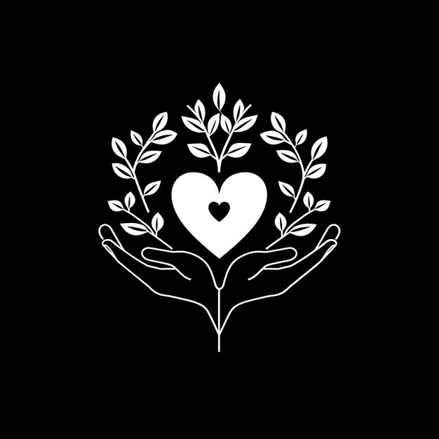 Ontwerp van Charitable Ivy Heart en Hands Logo met Decorative Embrace Tattoo Ink Art Design Eenvoudig