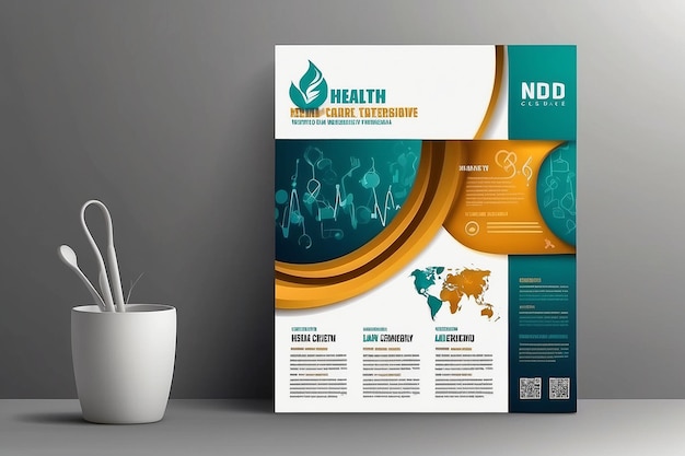 Foto ontwerp van een sjabloon voor een verslag en ontwerp van een medische brochure voor de dekking van de gezondheidszorg