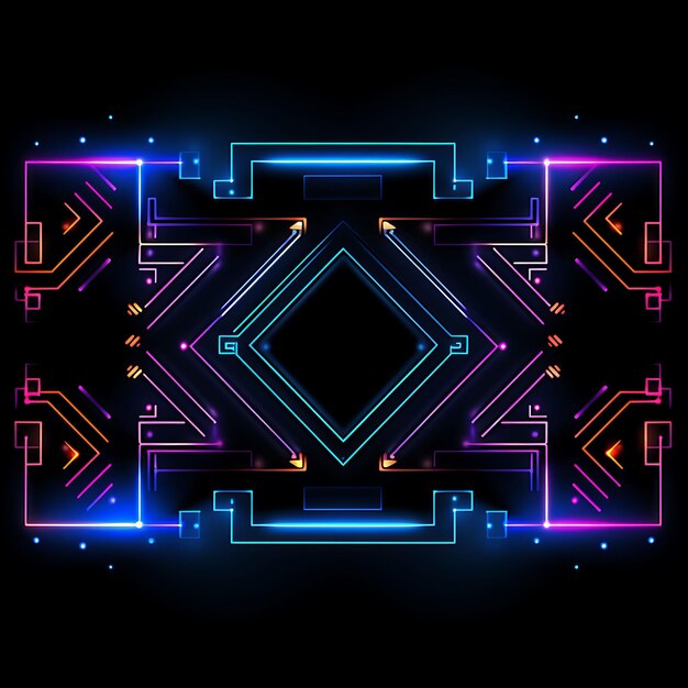 Ontwerp van Geometrische Borderline Design Neon Lines Style Circuit Board D Clipart Tshirt Design Glow