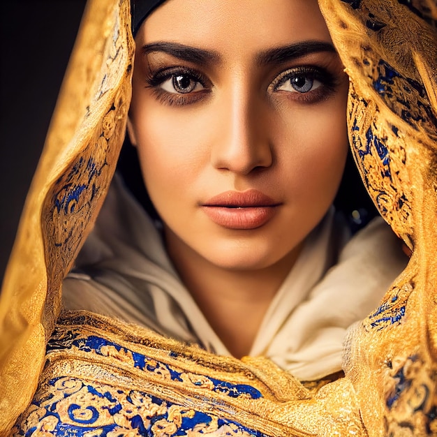 Ontwerp van het gezicht van een mooi meisje met een gele hijab