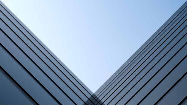 Ontwerp van hoekgebouw Architectonische structuur tegen de lucht Gebouw met een reflecterend oppervlak 3D render