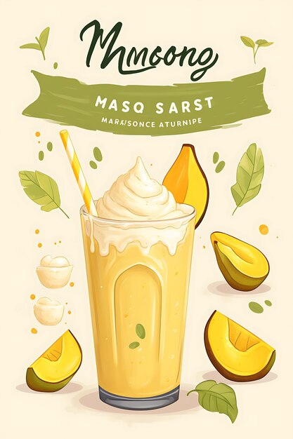 Ontwerp van Mango Lassi Menu Zonnige gele kleur met waterverf Illust Flat 2D Creatieve kunstideeën