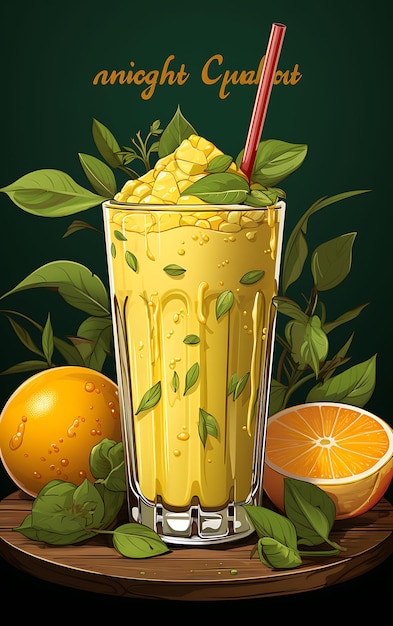 Ontwerp van Mango Shake Drink Poster met rijpe mango en muntblaadjes Bri India Festival Poster Menu