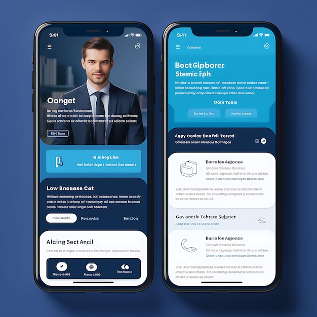 Ontwerp van mobiele apps van juridisch juridisch advies App-ontwerp Professioneel thema met blauwe creatieve lay-out