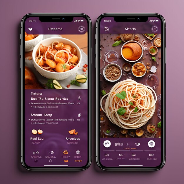 Ontwerp van mobiele apps voor het delen van recepten voor eten en drinken App-ontwerp Levendige en creatieve lay-out