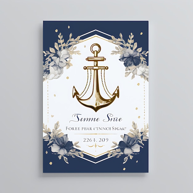 Foto ontwerp van nautical anchor wedding invitation card anchor shape navy bl 2d art flat clipart typo