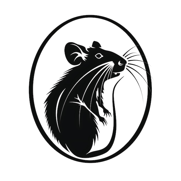 Foto ontwerp van rat logo met ovale vorm versierd met een staart en snorharen creatieve eenvoudige minimale kunst