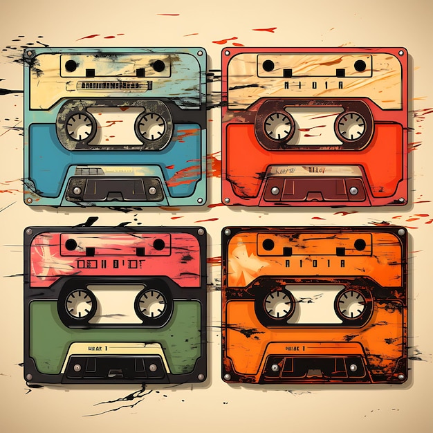 Foto ontwerp van retro cassette tape borderline cassette tapes muziek notes re clipart footer header art