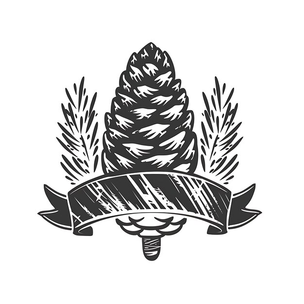 Foto ontwerp van rustic pine cone emblem logo met decoratieve banners en pin tattoo ink art design eenvoudig