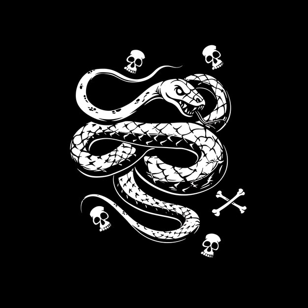 Foto ontwerp van snake logo met slanke en bochtige vorm versierd met schedels creatieve eenvoudige minimale kunst