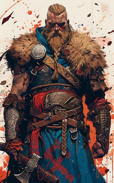 Ontwerp van Viking krijger met harige pantser en slaghamer met lading Banner advertenties Poster Flyer Art