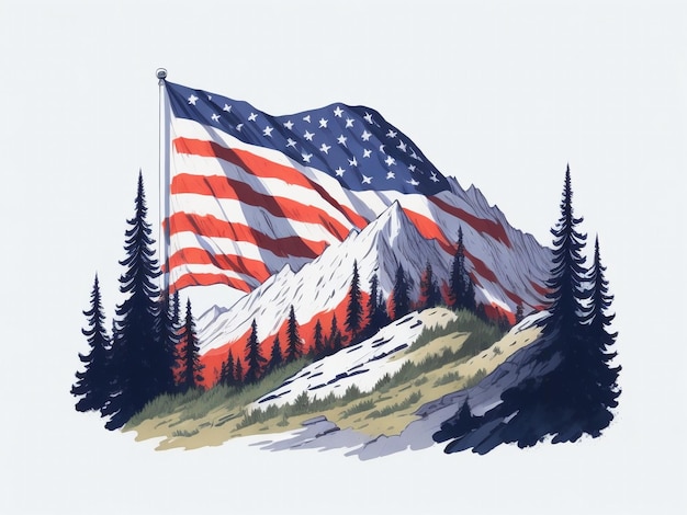 Ontwerp voor de Amerikaanse vlag boven de berg