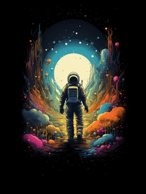 Foto ontwerp voor een t-shirt met een astronaut in de ruimte