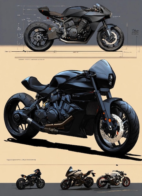 Ontwerpen van motorfietsen zwarte kleuren ontwerpen van schetsen