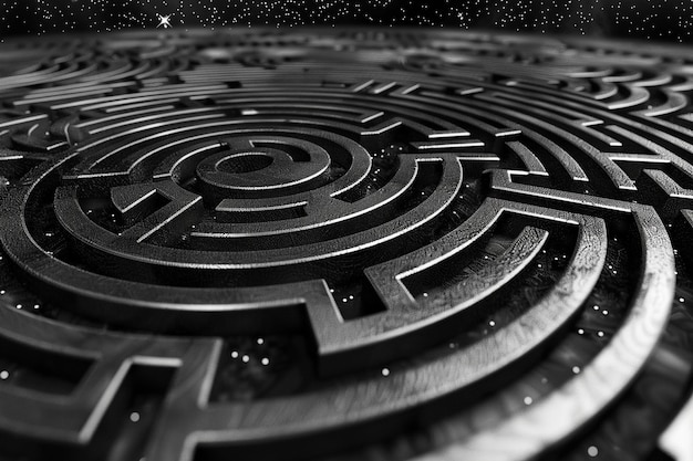 Ontwikkel een zwart-wit labyrint met een hemels thema.