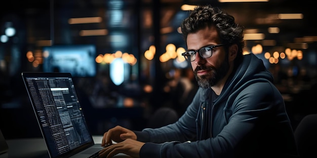 Ontwikkelaar codering software in een tech bedrijf op een programmeringsproject Concept Software Development Tech Company Programming Project Coding Developer