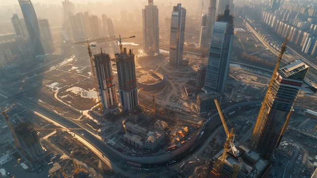 Ontwikkeling van de stedelijke skyline Luchtbeeld van de stadsbouw