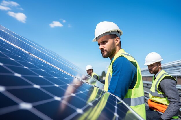 Ontwikkelingsteam van het zonnepanelenbedrijf dat werkt aan geavanceerde zonnetechnologie