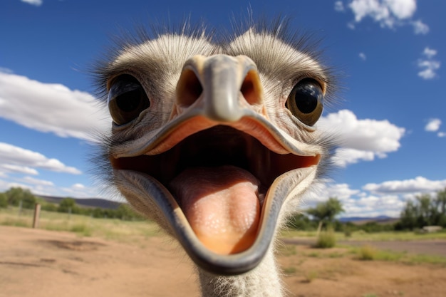 Onverwachte struisvogel selfie grappig hoofd Genereren Ai