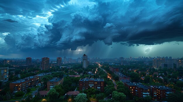 Foto onweerswolken bouwen over een stad behang