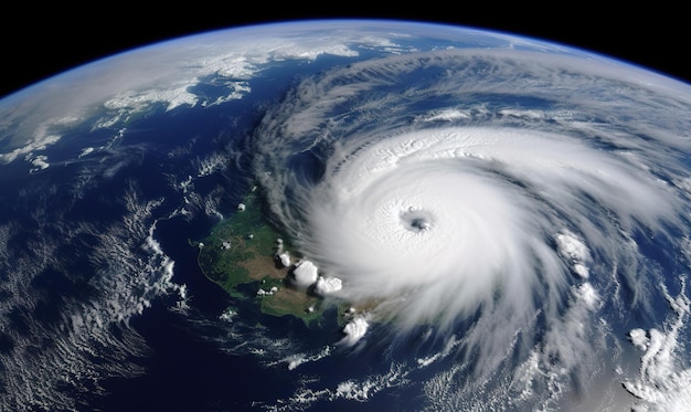 Foto onweerswolken en wind van een orkaan vanuit de ruimte