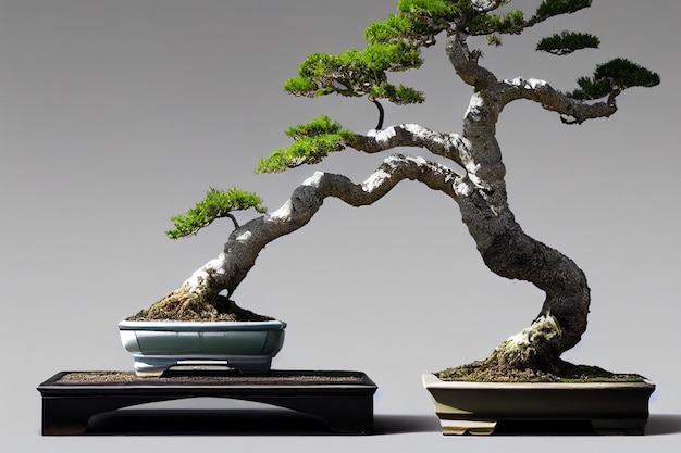 Onwerkelijke kleine bonsaiboom in een digitale afbeelding van een plantpot