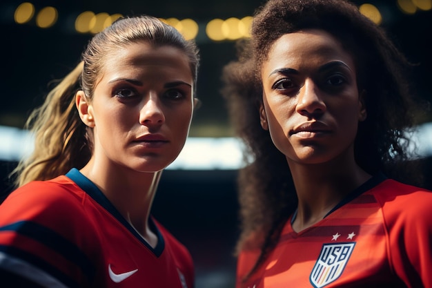 Oog in oog twee aanvoerder van het voetbalteam in het stadion