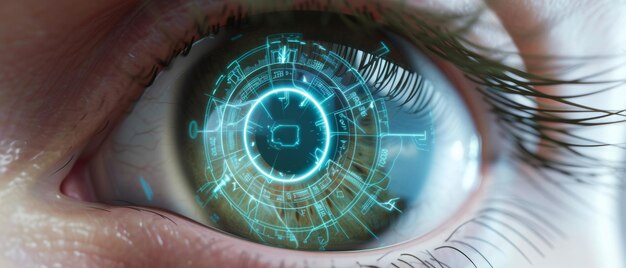 Oog met futuristische cybervisie de kruising van de mensheid en technologie