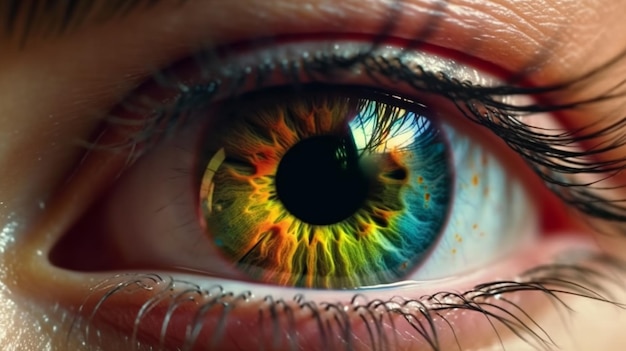 Oog met regenboogkleuren Kleurrijk oog AI Generatief