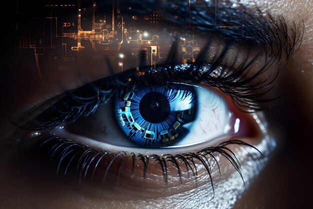 Oogscantechnologie Close-up van het oog van een vrouw in actie