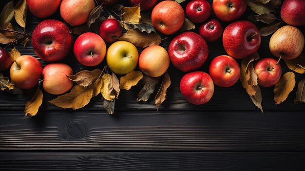 Oogst overvloed Thanksgiving achtergrond met appels pompoenen en gevallen bladeren