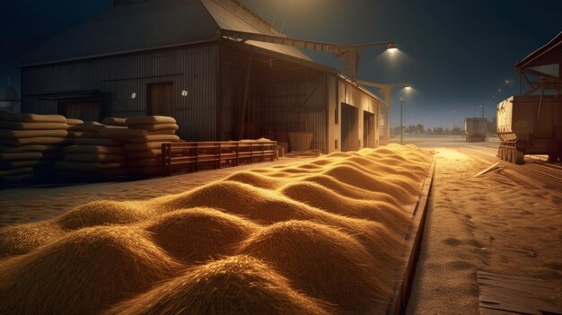 Foto oogst van granen, tarwe en maïs in de zeehaven voor transport naar andere landen