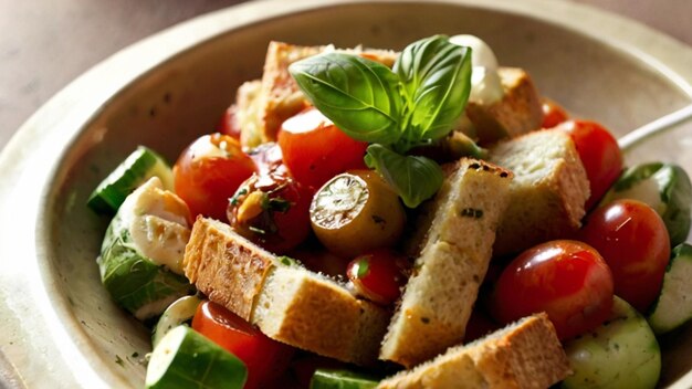 Oogwaterende Panzanella Traditionele Italiaanse broodsalade