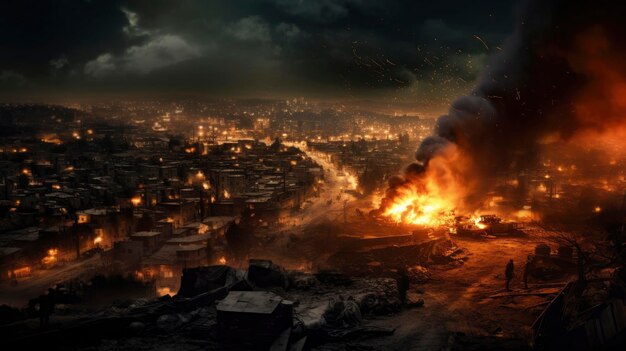 Oorlog in Palestina stad nacht schot rook vuur vuilnis