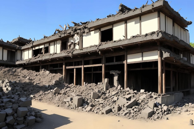 Oorlogsgebied vernietigt instorting verlaten gebouw bij Japanse generatieve kunst door AI