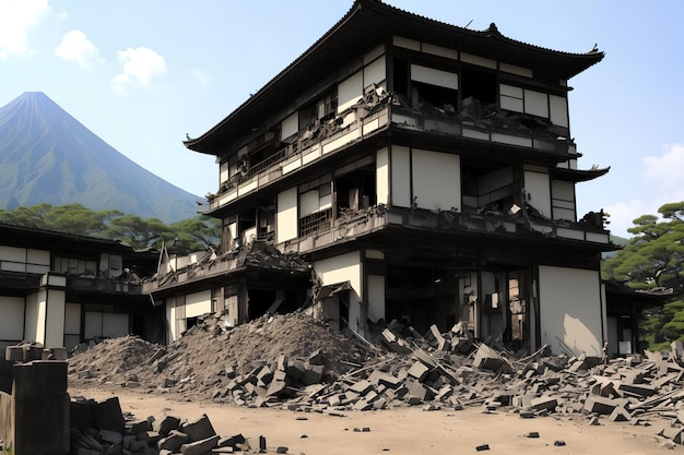 Oorlogsgebied vernietigt instorting verlaten gebouw bij Japanse generatieve kunst door AI