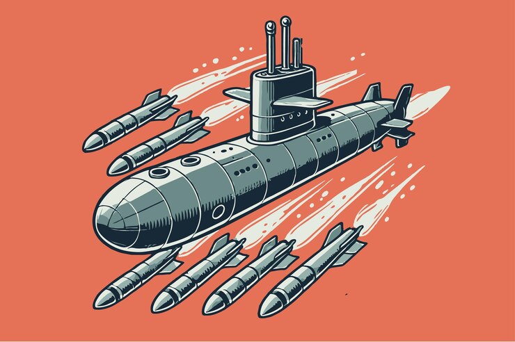 Oorlogsschip onderzeeër lanceert raketten