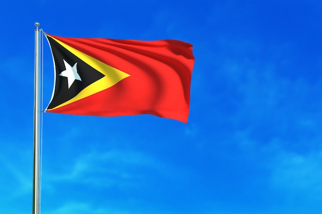 Oost-Timor vlag op de blauwe hemel achtergrond 3D-rendering