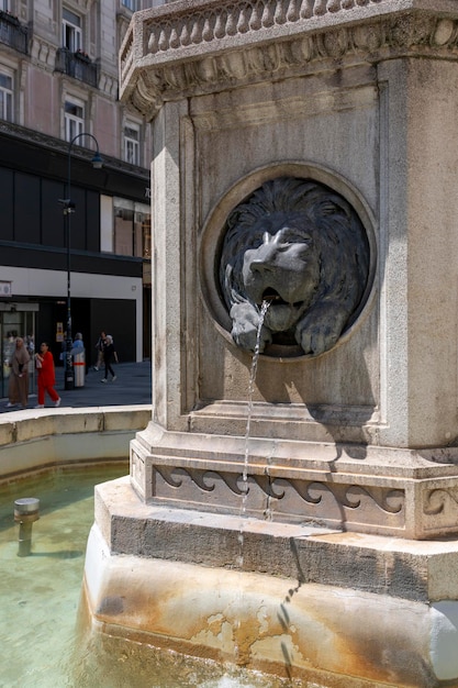 Oostenrijk Wenen 13 juni 2023 Inzet in het voetstuk van de Joseph Fountain op Green Street in het centrum van Wenen