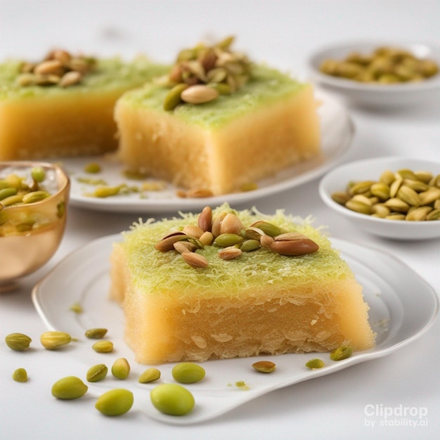 Oosterse Arabische snoepjes kunafa met natuurlijke room en pistachenoten gemaakt met lokale ghee