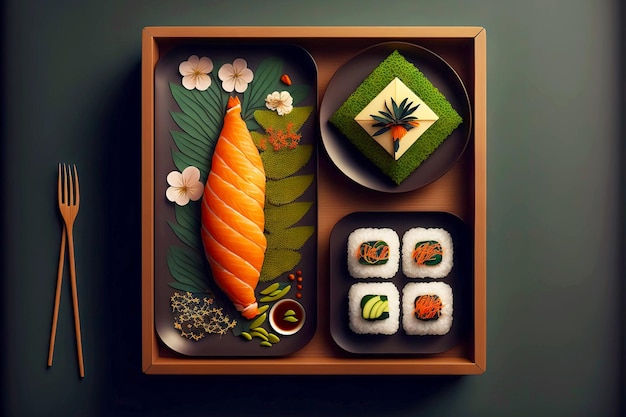 Oosterse keuken sushi set met vis en zeevruchten