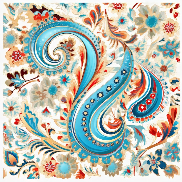 Oosterse Paisley Patroon Dmitry Spiros Stijl Beige En Blauwe Aquarellen