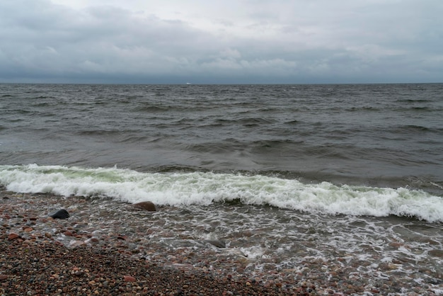 Oostzee en een kiezelstrand op een bewolkte zomerdag Svetlogorsk Kaliningrad regio Rusland