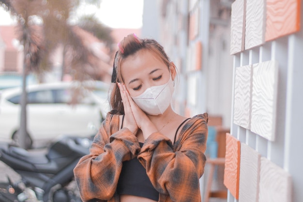 Photo ootd style portrait using mask