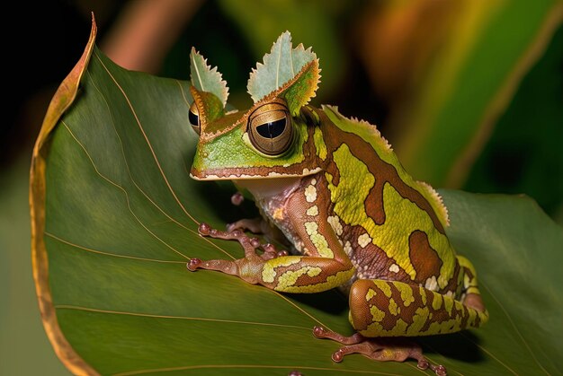 Op de bladrijke perch een polypedate otilophus