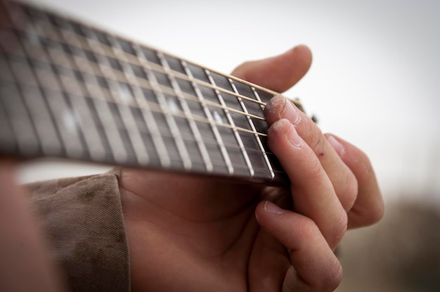 Foto op de gitaar tokkelen