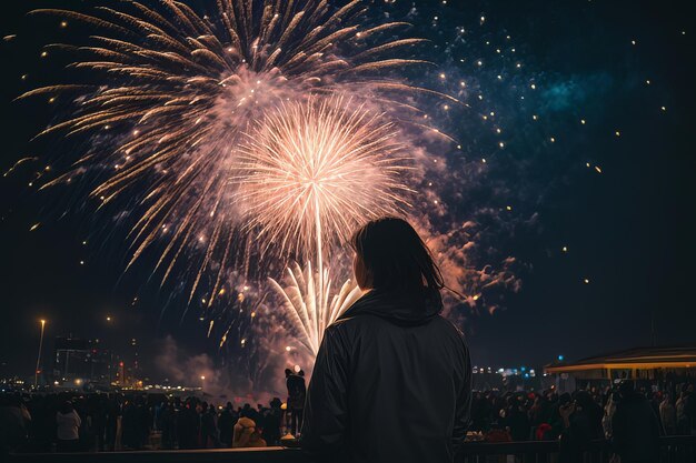 Op de hemel, nieuwjaarsvuurwerk.