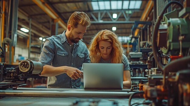 Foto op de industrie collega's met laptops