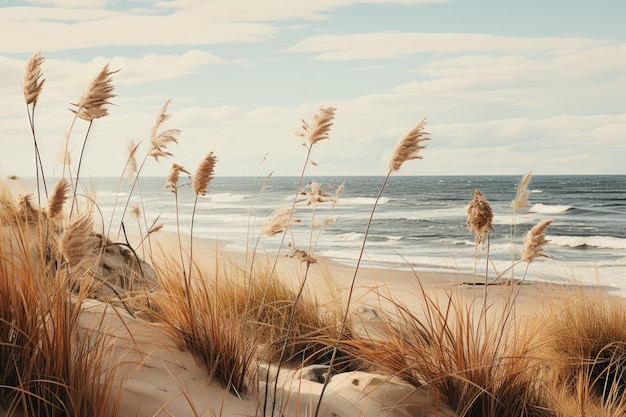 Foto op de natuur geïnspireerde grafische scènes ontwerp een vredig duinlandschap aan de kust