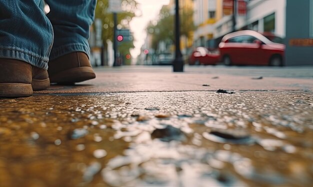 Op de stoep lopen.